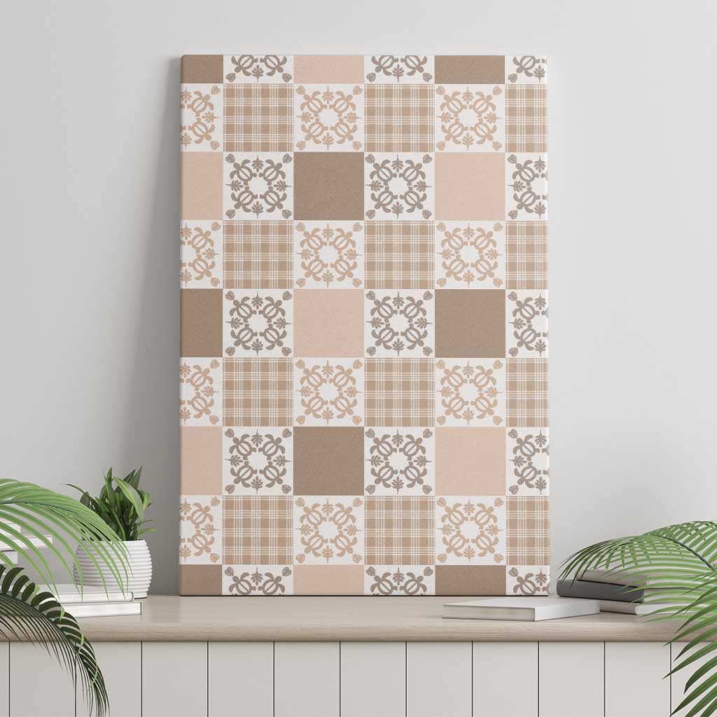 Hawaiian Palaka Quilt Pattern Canvas Wall Art Hawaii Culture Honu Turtle - Polynesian Pride
