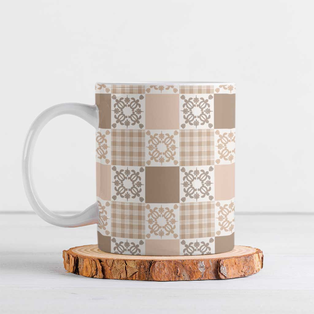 Hawaiian Palaka Quilt Pattern Ceramic Mug Hawaii Culture Honu Turtle - Polynesian Pride