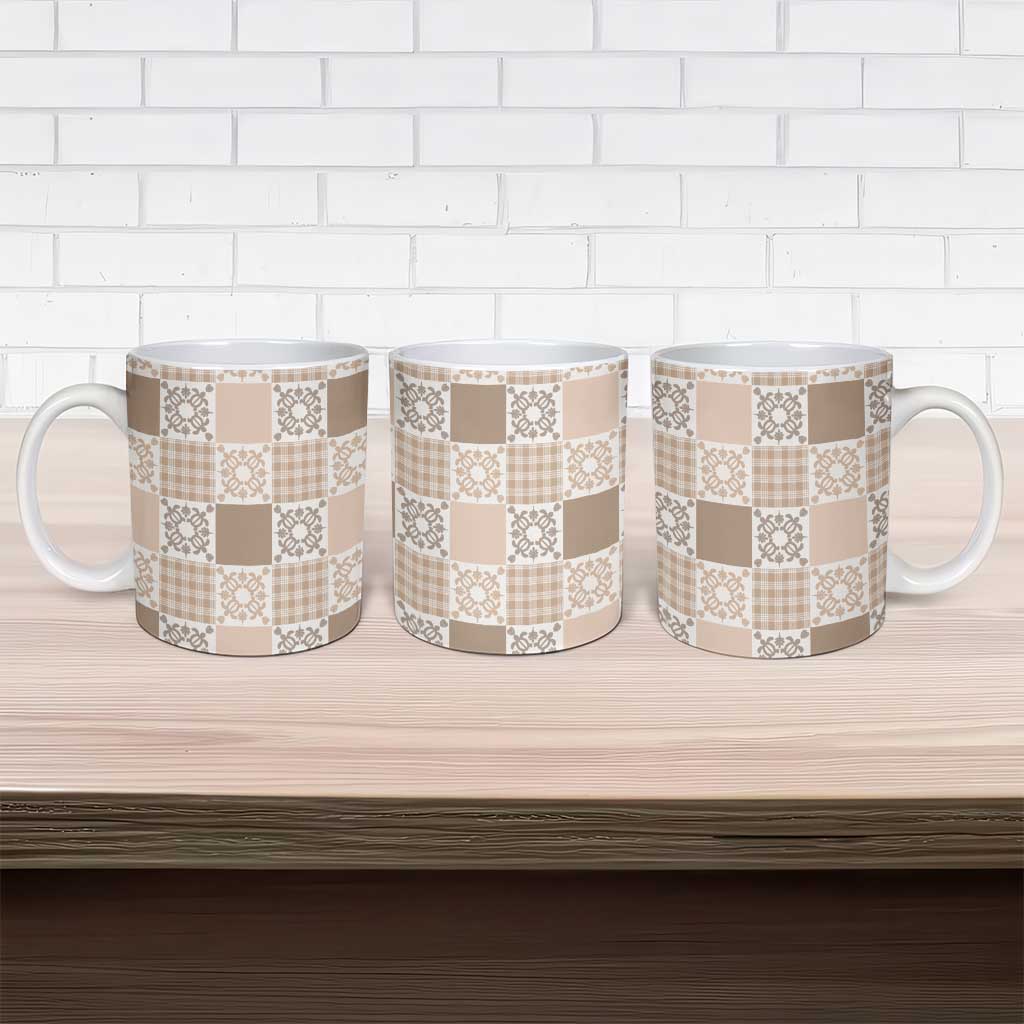 Hawaiian Palaka Quilt Pattern Ceramic Mug Hawaii Culture Honu Turtle - Polynesian Pride