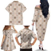 Hawaiian Palaka Quilt Pattern Family Matching Off The Shoulder Long Sleeve Dress and Hawaiian Shirt Hawaii Culture Honu Turtle - Polynesian Pride