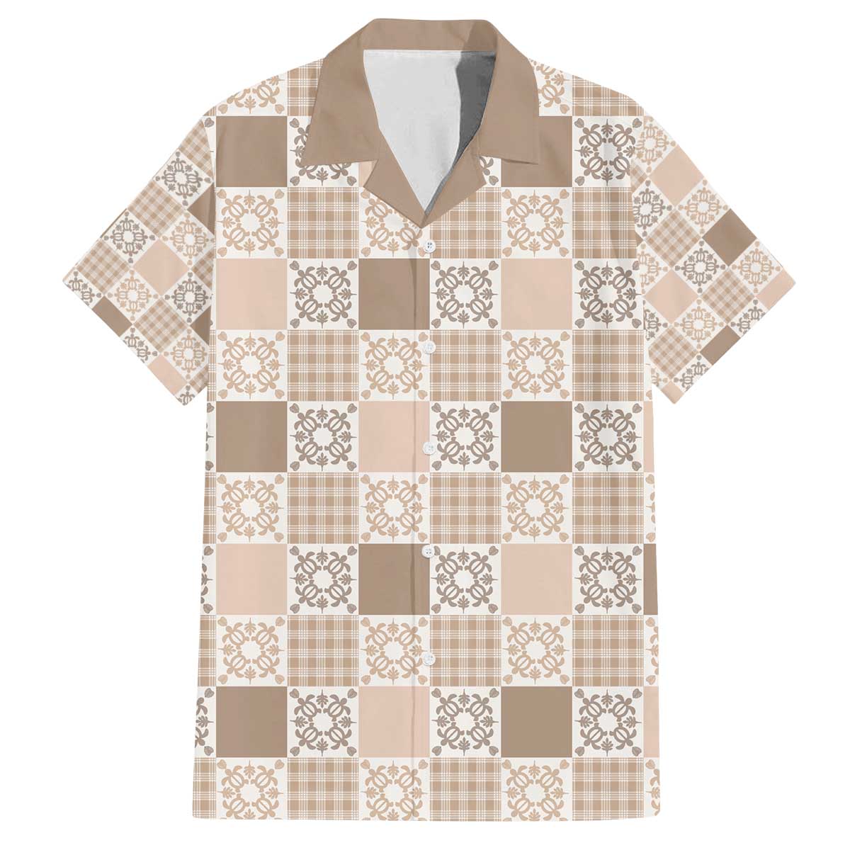 Hawaiian Palaka Quilt Pattern Family Matching Off The Shoulder Long Sleeve Dress and Hawaiian Shirt Hawaii Culture Honu Turtle - Polynesian Pride