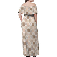 Hawaiian Palaka Quilt Pattern Family Matching Off Shoulder Maxi Dress and Hawaiian Shirt Hawaii Culture Honu Turtle - Polynesian Pride