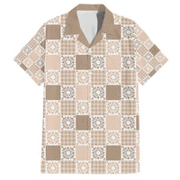 Hawaiian Palaka Quilt Pattern Family Matching Puletasi and Hawaiian Shirt Hawaii Culture Honu Turtle LT9 Dad's Shirt - Short Sleeve Beige - Polynesian Pride