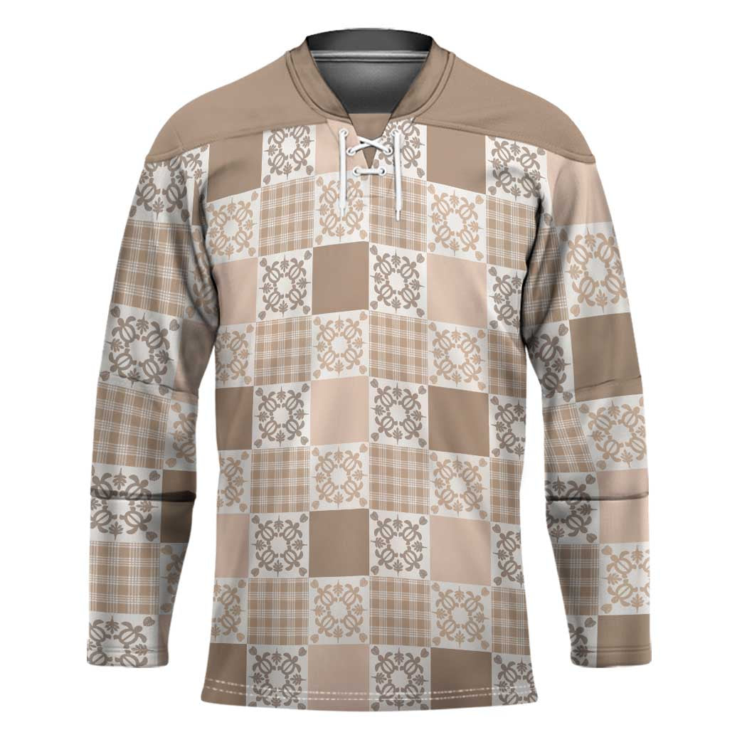 Hawaiian Palaka Quilt Pattern Hockey Jersey Hawaii Culture Honu Turtle LT9 Unisex Beige - Polynesian Pride