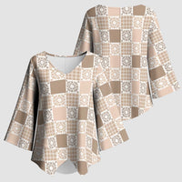 Hawaiian Palaka Quilt Pattern Kimono Sleeve Blouse Hawaii Culture Honu Turtle - Polynesian Pride