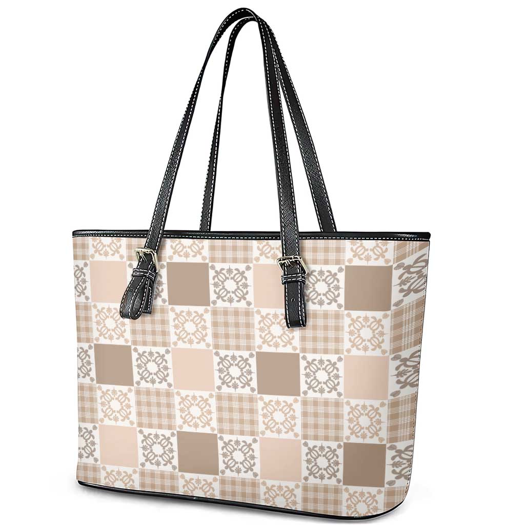 Hawaiian Palaka Quilt Pattern Leather Tote Bag Hawaii Culture Honu Turtle - Polynesian Pride