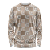 Hawaiian Palaka Quilt Pattern Long Sleeve Shirt Hawaii Culture Honu Turtle LT9 Unisex Beige - Polynesian Pride