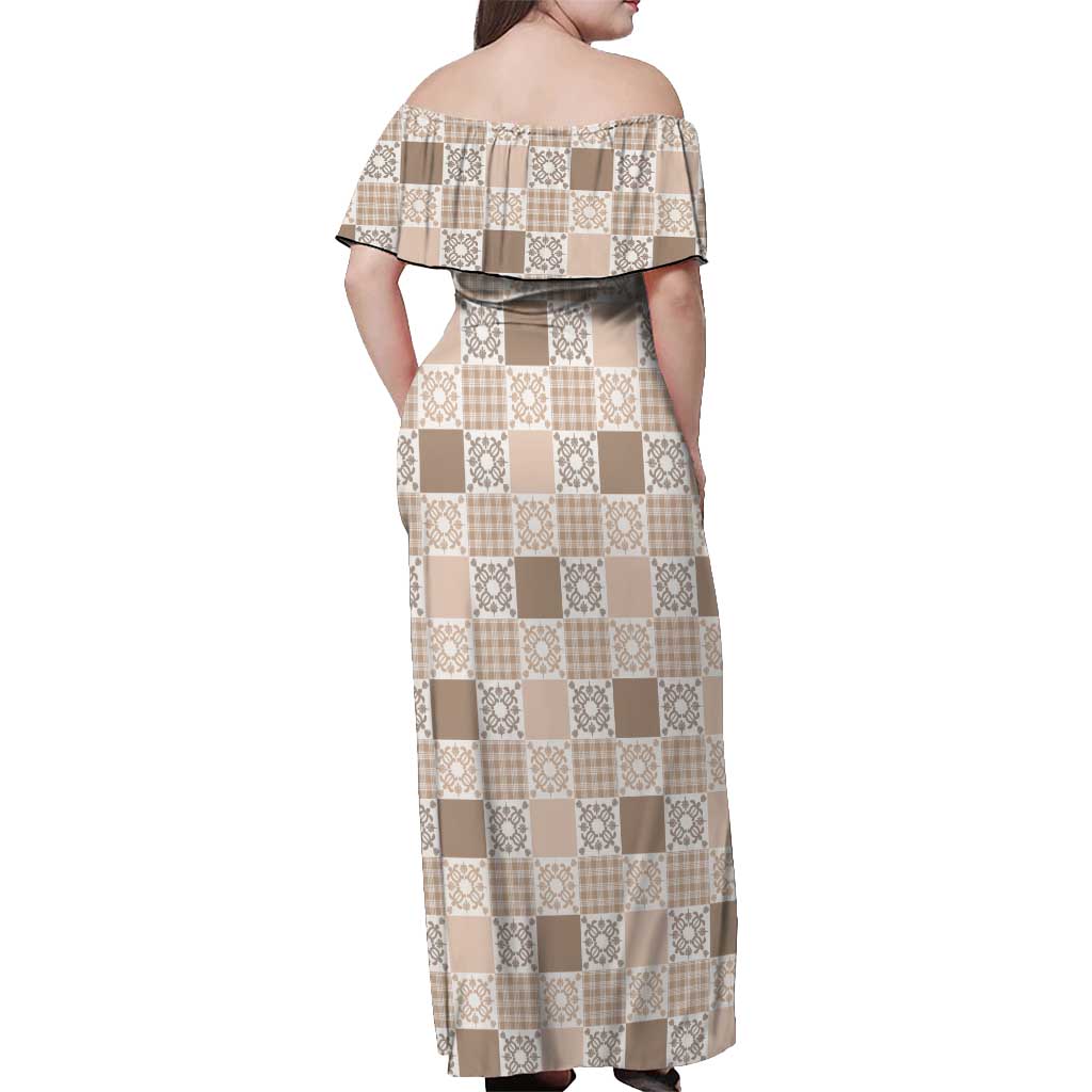 Hawaiian Palaka Quilt Pattern Off Shoulder Maxi Dress Hawaii Culture Honu Turtle - Polynesian Pride