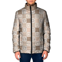 Hawaiian Palaka Quilt Pattern Padded Jacket Hawaii Culture Honu Turtle LT9 Men Beige - Polynesian Pride