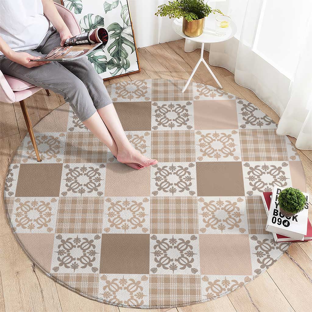 Hawaiian Palaka Quilt Pattern Round Carpet Hawaii Culture Honu Turtle - Polynesian Pride