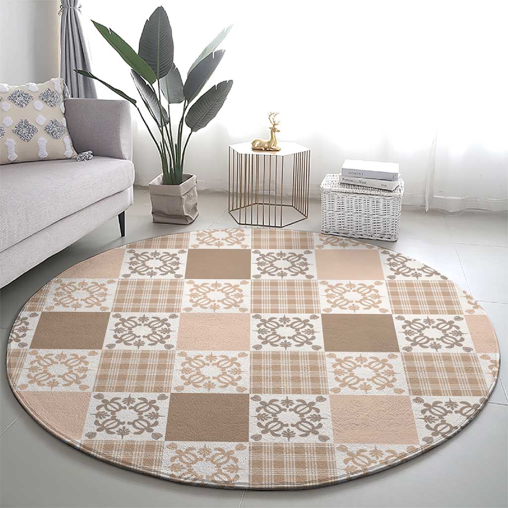 Hawaiian Palaka Quilt Pattern Round Carpet Hawaii Culture Honu Turtle - Polynesian Pride
