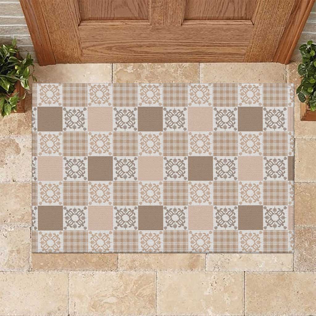 Hawaiian Palaka Quilt Pattern Rubber Doormat Hawaii Culture Honu Turtle LT9 Beige - Polynesian Pride