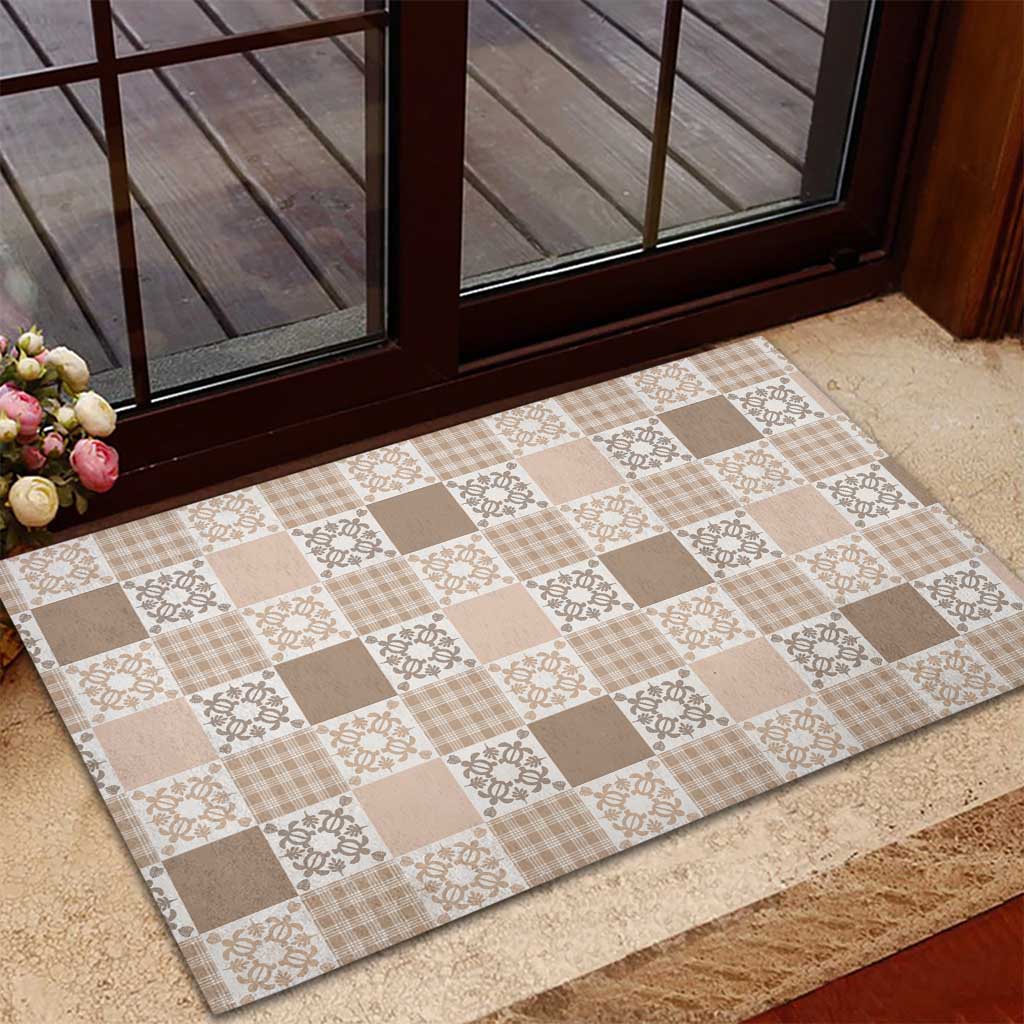Hawaiian Palaka Quilt Pattern Rubber Doormat Hawaii Culture Honu Turtle - Polynesian Pride