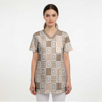 Hawaiian Palaka Quilt Pattern Scrub Top Hawaii Culture Honu Turtle - Polynesian Pride