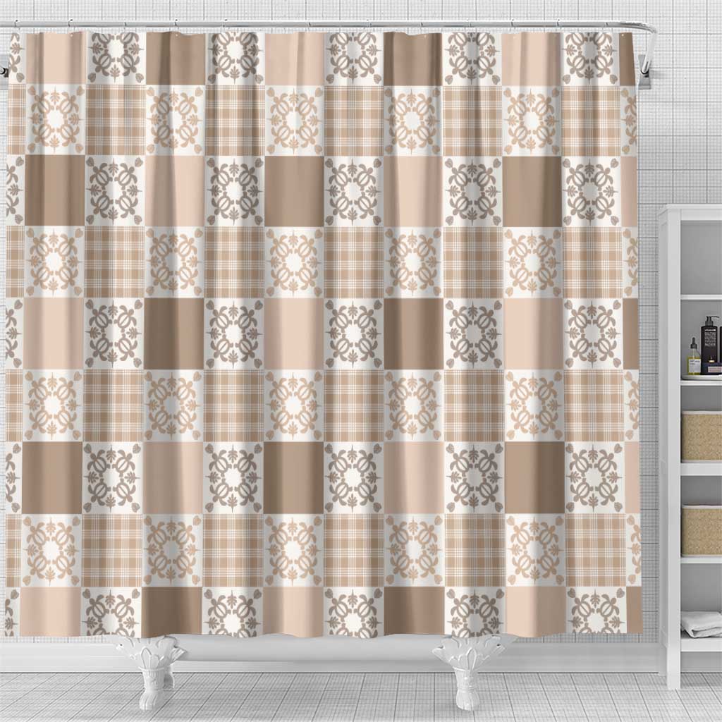 Hawaiian Palaka Quilt Pattern Shower Curtain Hawaii Culture Honu Turtle - Polynesian Pride