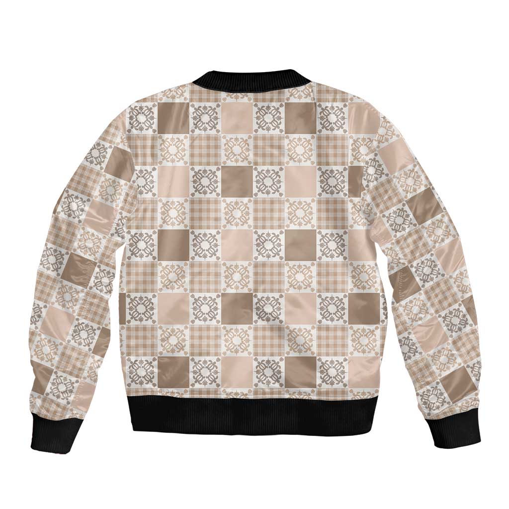 Hawaiian Palaka Quilt Pattern Sleeve Zip Bomber Jacket Hawaii Culture Honu Turtle LT9 - Polynesian Pride