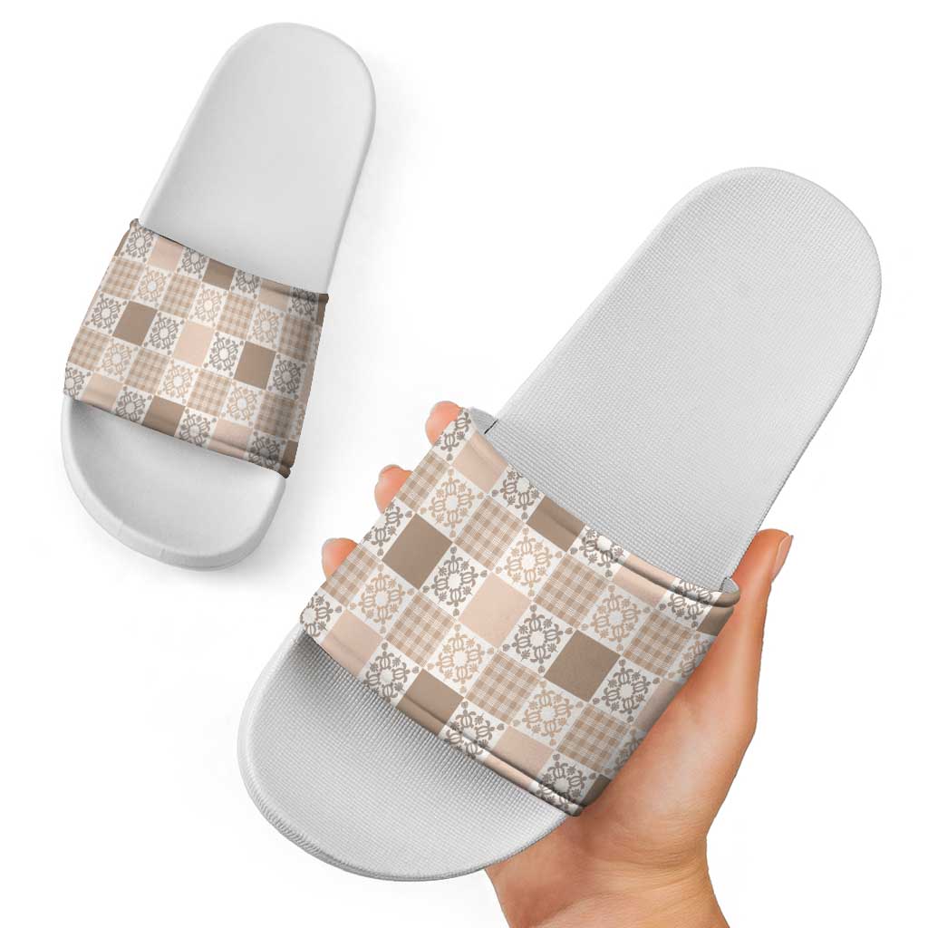 Hawaiian Palaka Quilt Pattern Slide Sandals Hawaii Culture Honu Turtle LT9 - Polynesian Pride