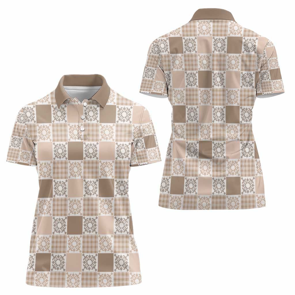 Hawaiian Palaka Quilt Pattern Women Polo Shirt Hawaii Culture Honu Turtle - Polynesian Pride