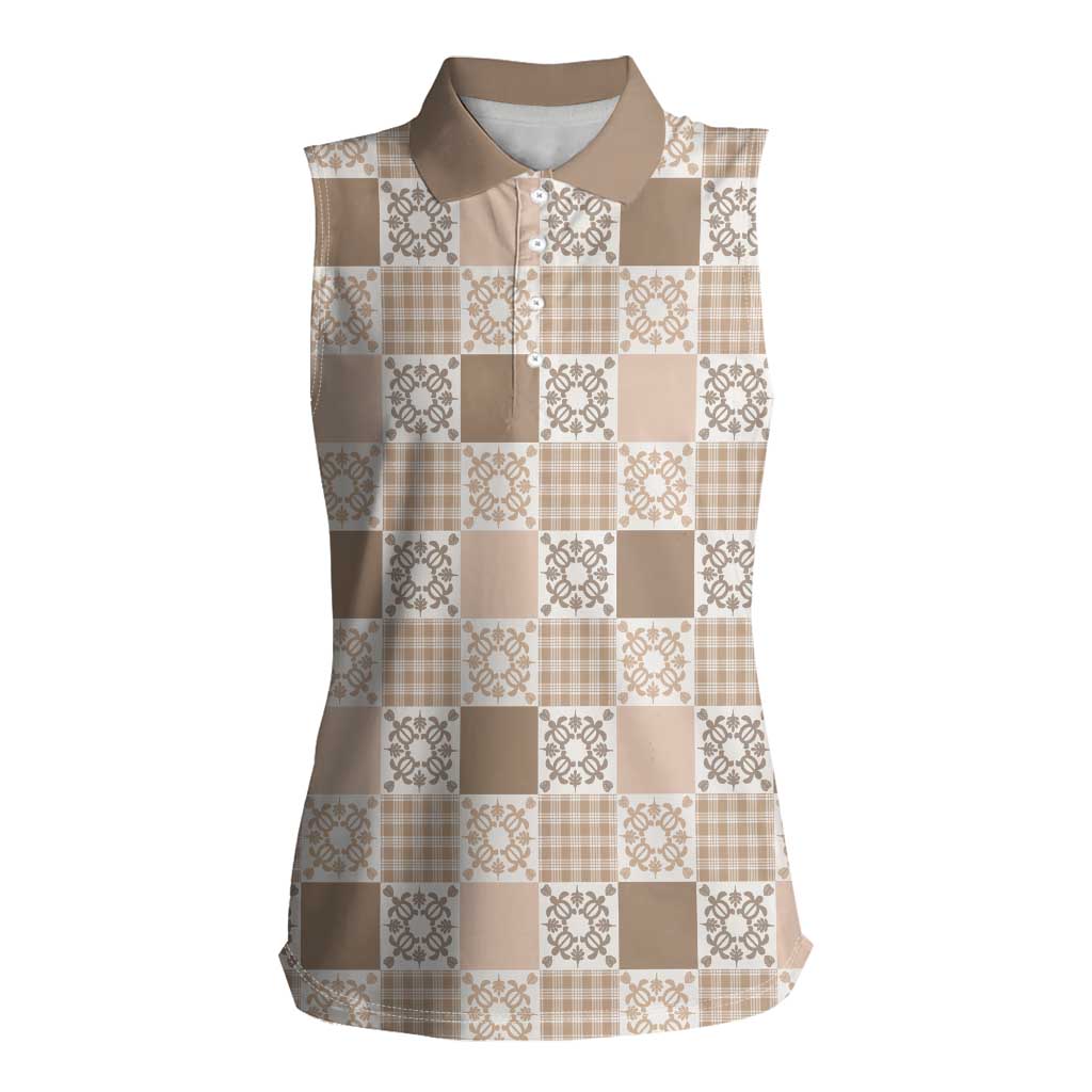 Hawaiian Palaka Quilt Pattern Women Sleeveless Polo Shirt Hawaii Culture Honu Turtle - Polynesian Pride