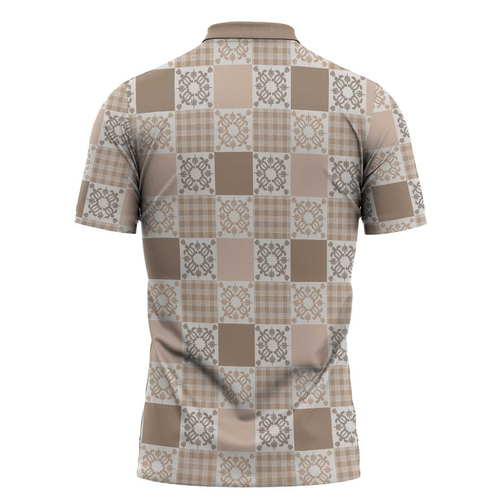 Hawaiian Palaka Quilt Pattern Zipper Polo Shirt Hawaii Culture Honu Turtle - Polynesian Pride