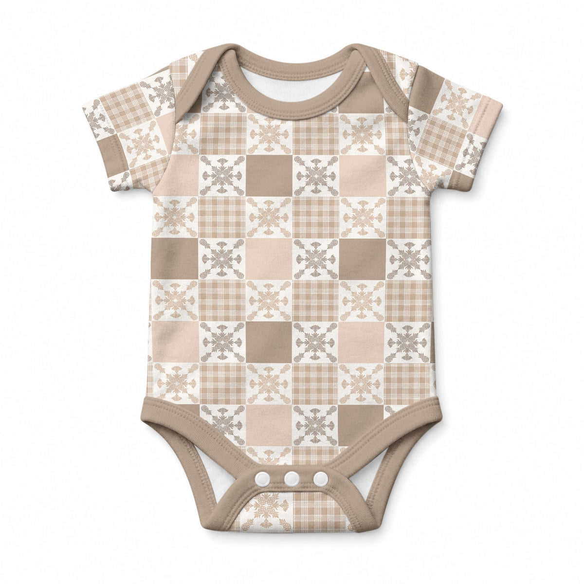 Hawaiian Palaka Quilt Pattern Baby Onesie Hawaii Culture Pineapple LT9 Beige - Polynesian Pride