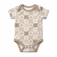 Hawaiian Palaka Quilt Pattern Baby Onesie Hawaii Culture Pineapple LT9 Beige - Polynesian Pride