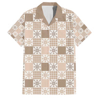 Hawaiian Palaka Quilt Pattern Family Matching Puletasi and Hawaiian Shirt Hawaii Culture Pineapple LT9 Dad's Shirt - Short Sleeve Beige - Polynesian Pride