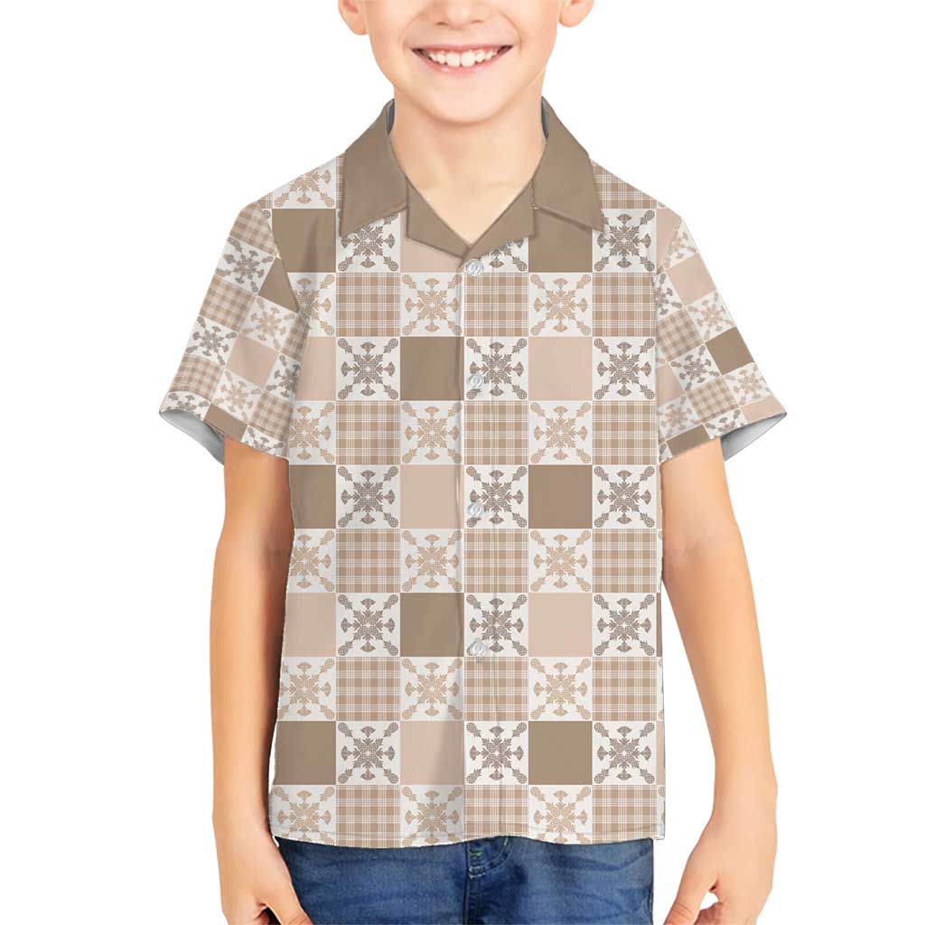 Hawaiian Palaka Quilt Pattern Family Matching Puletasi and Hawaiian Shirt Hawaii Culture Pineapple LT9 Son's Shirt Beige - Polynesian Pride