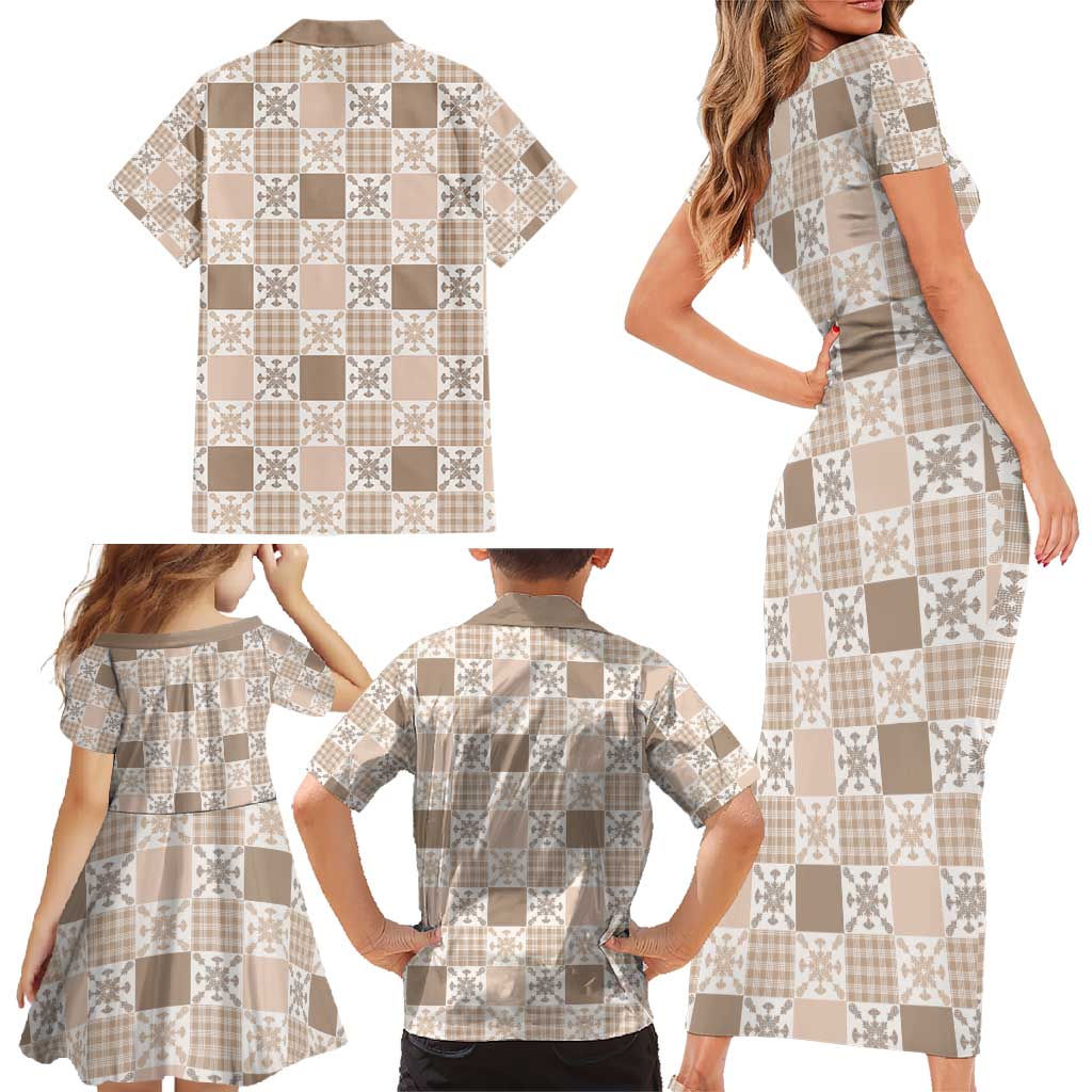Hawaiian Palaka Quilt Pattern Family Matching Short Sleeve Bodycon Dress and Hawaiian Shirt Hawaii Culture Pineapple - Polynesian Pride