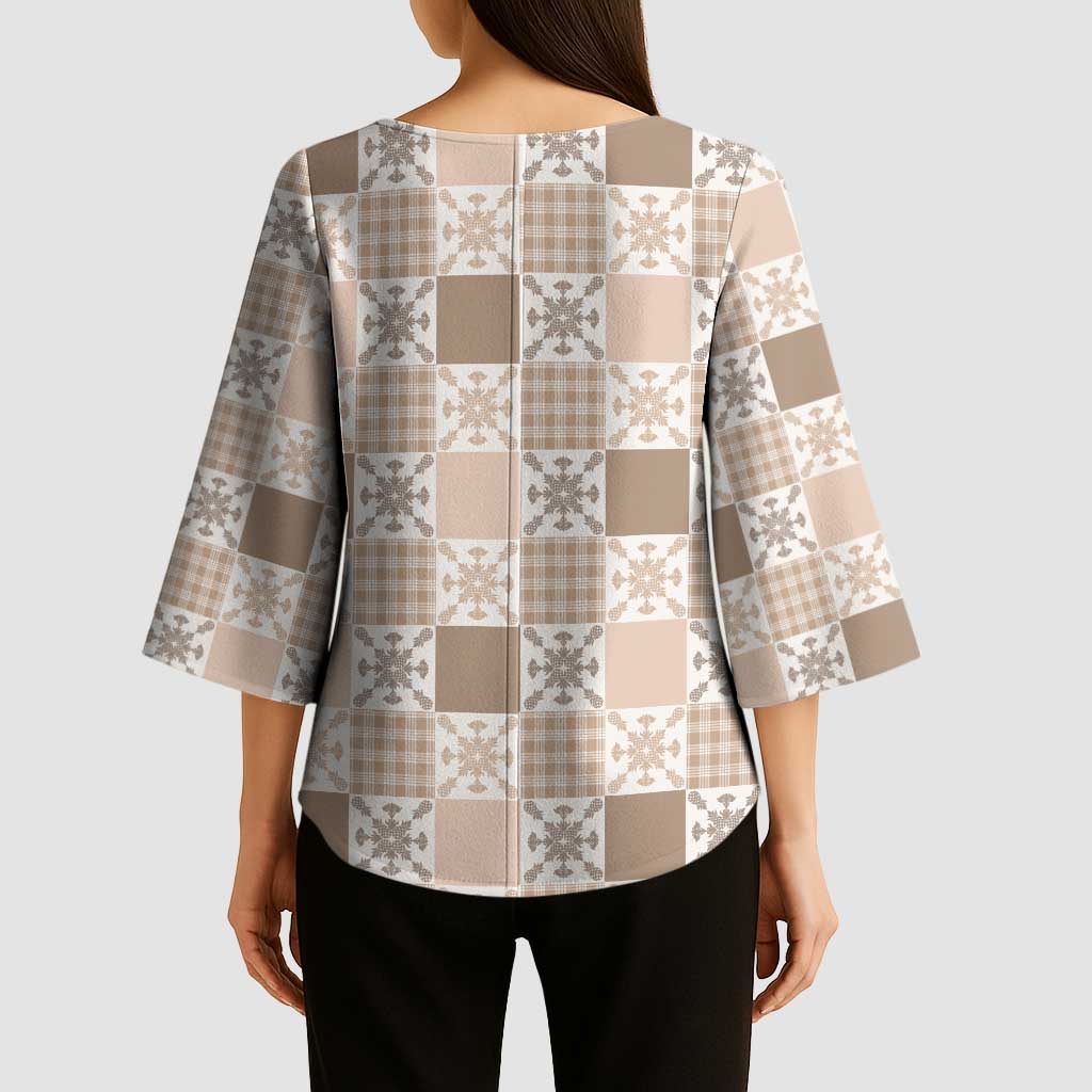 Hawaiian Palaka Quilt Pattern Kimono Sleeve Blouse Hawaii Culture Pineapple - Polynesian Pride