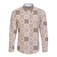 Hawaiian Palaka Quilt Pattern Long Sleeve Button Shirt Hawaii Culture Pineapple LT9 Unisex Beige - Polynesian Pride