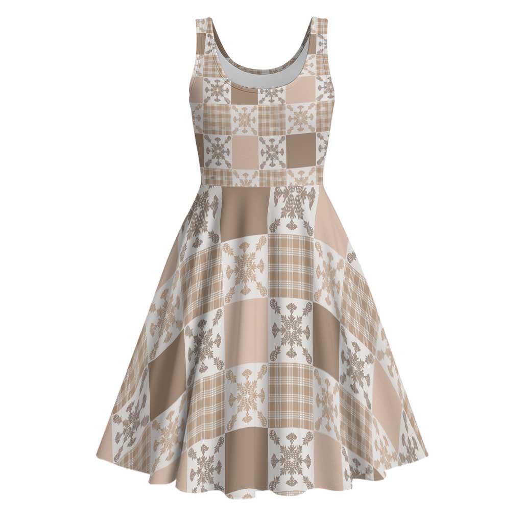 Hawaiian Palaka Quilt Pattern Midi Dress Hawaii Culture Pineapple - Polynesian Pride