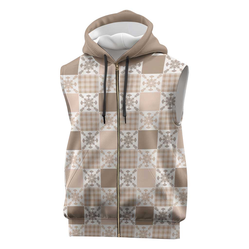 Hawaiian Palaka Quilt Pattern Sleeveless Zip Hoodie Hawaii Culture Pineapple - Polynesian Pride