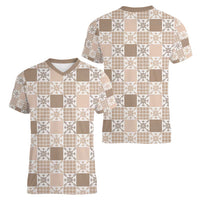 Hawaiian Palaka Quilt Pattern Women V-Neck T-Shirt Hawaii Culture Pineapple - Polynesian Pride