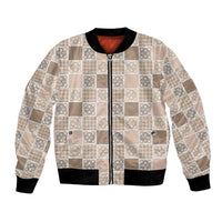 Hawaiian Palaka Quilt Pattern Bomber Jacket Hawaii Culture Tropical Flowers Mix LT9 Unisex Beige - Polynesian Pride