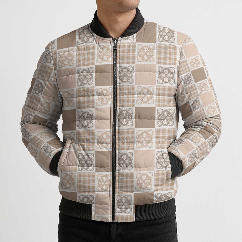 Hawaiian Palaka Quilt Pattern Bomber Puffer Jacket Hawaii Culture Tropical Flowers Mix - Polynesian Pride