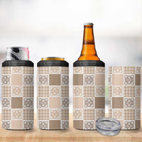 Hawaiian Palaka Quilt Pattern 4 in 1 Can Cooler Tumbler Hawaii Culture Tropical Flowers Mix - Polynesian Pride