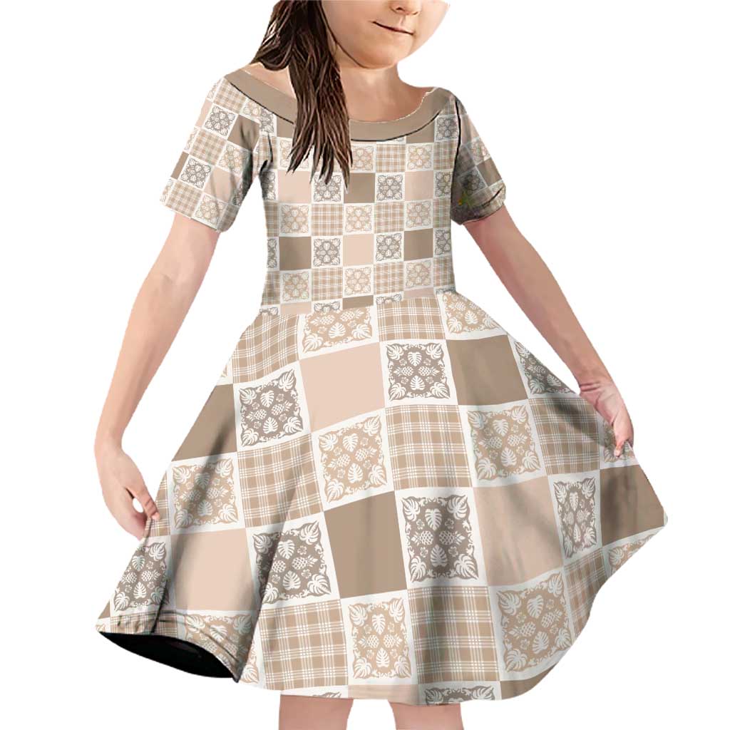 Hawaiian Palaka Quilt Pattern Family Matching Off Shoulder Short Dress and Hawaiian Shirt Hawaii Culture Tropical Flowers Mix - Polynesian Pride