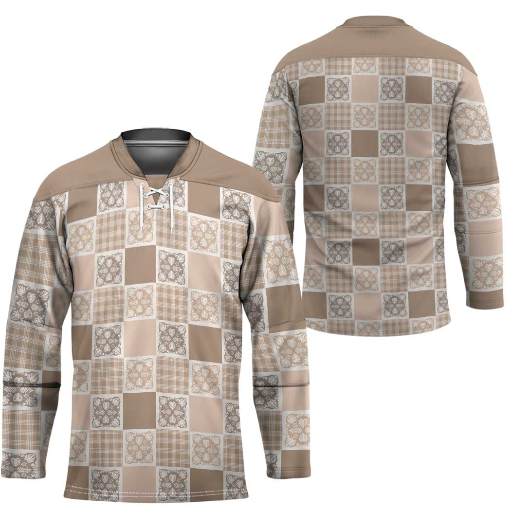 Hawaiian Palaka Quilt Pattern Hockey Jersey Hawaii Culture Tropical Flowers Mix - Polynesian Pride