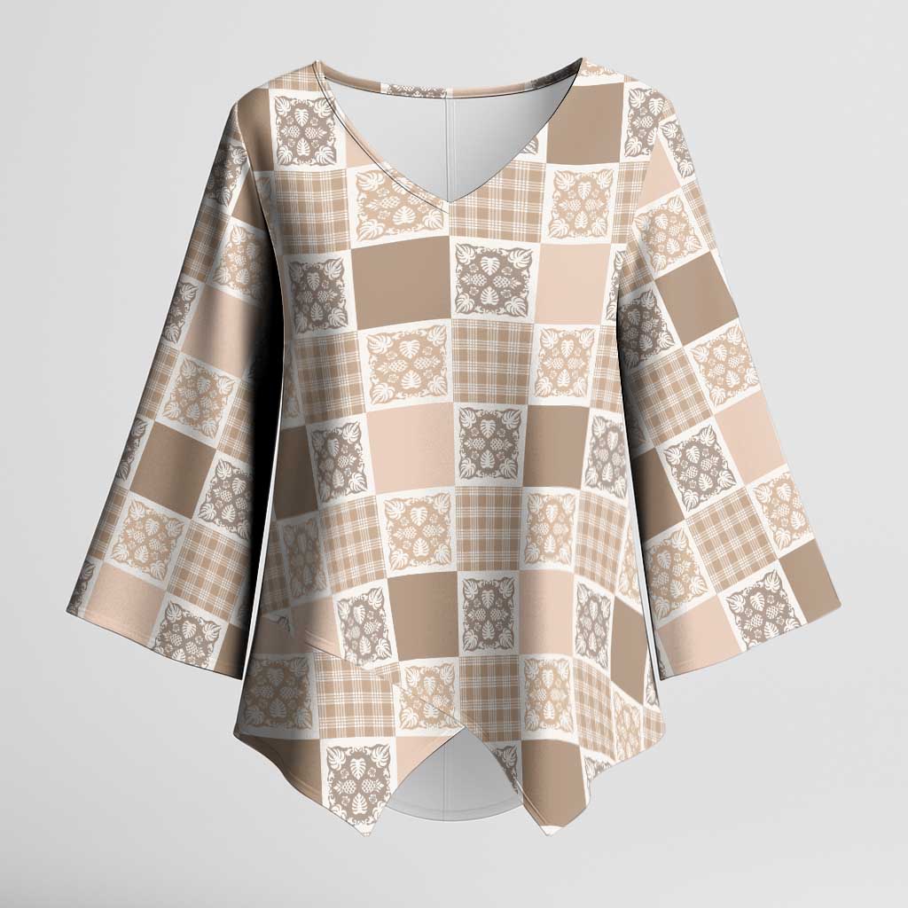 Hawaiian Palaka Quilt Pattern Kimono Sleeve Blouse Hawaii Culture Tropical Flowers Mix - Polynesian Pride