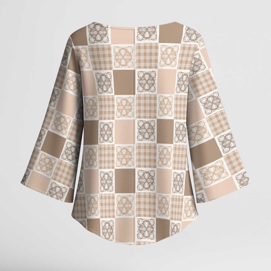 Hawaiian Palaka Quilt Pattern Kimono Sleeve Blouse Hawaii Culture Tropical Flowers Mix - Polynesian Pride