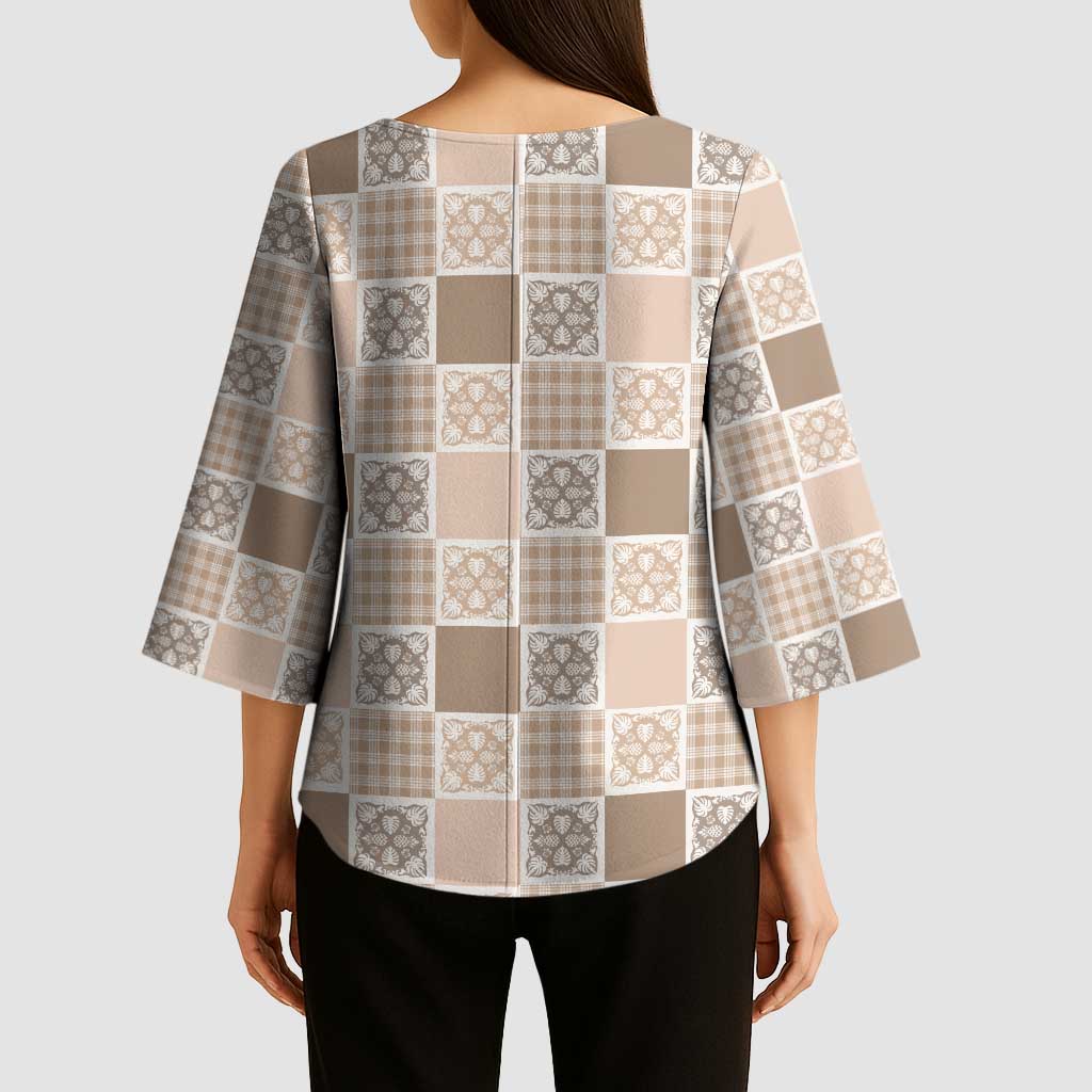 Hawaiian Palaka Quilt Pattern Kimono Sleeve Blouse Hawaii Culture Tropical Flowers Mix - Polynesian Pride