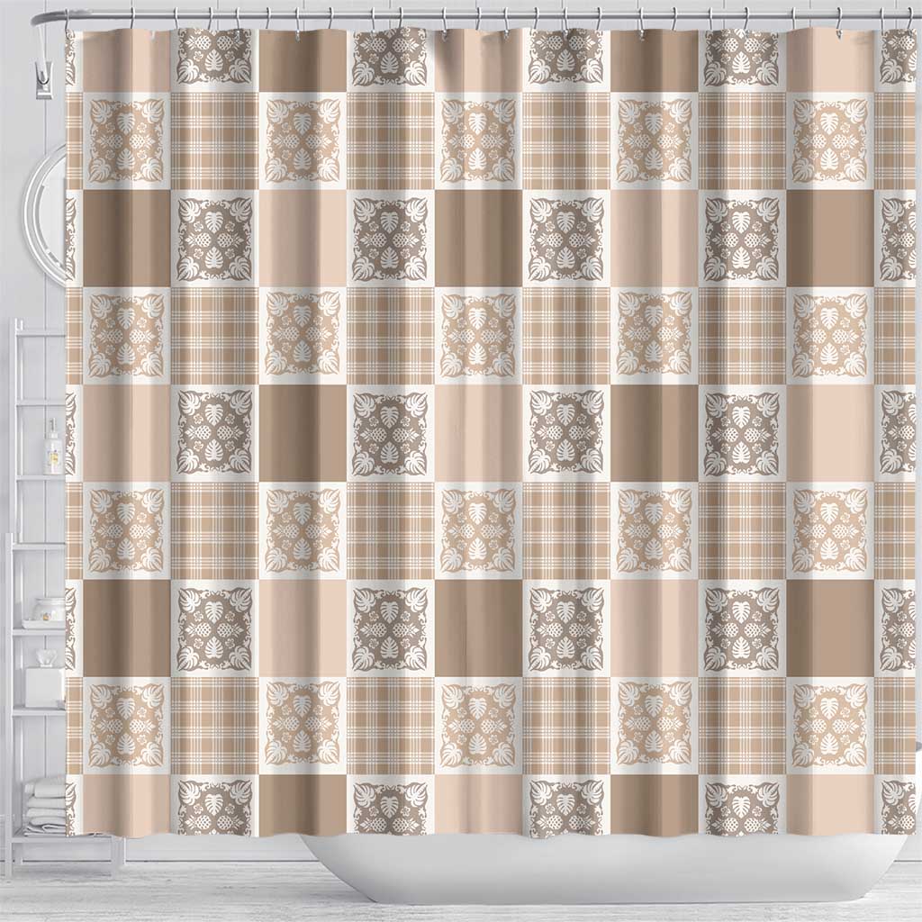 Hawaiian Palaka Quilt Pattern Shower Curtain Hawaii Culture Tropical Flowers Mix - Polynesian Pride