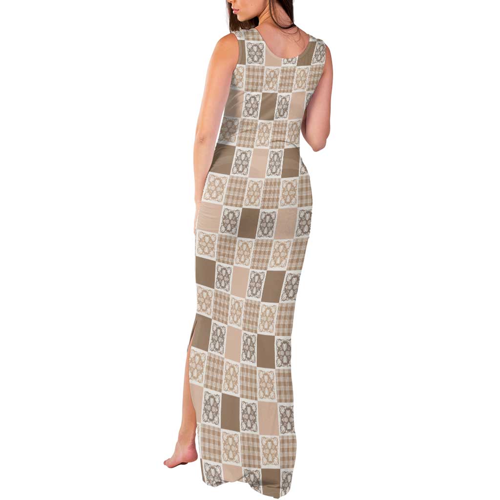 Hawaiian Palaka Quilt Pattern Tank Maxi Dress Hawaii Culture Tropical Flowers Mix - Polynesian Pride