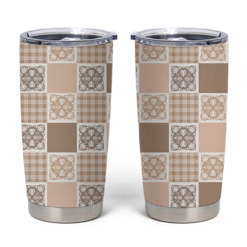 Hawaiian Palaka Quilt Pattern Tumbler Cup Hawaii Culture Tropical Flowers Mix - Polynesian Pride