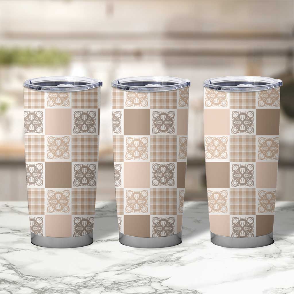 Hawaiian Palaka Quilt Pattern Tumbler Cup Hawaii Culture Tropical Flowers Mix - Polynesian Pride