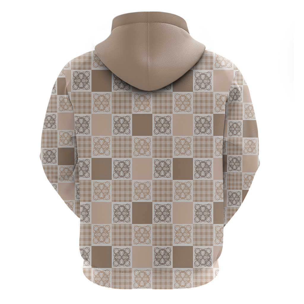 Hawaiian Palaka Quilt Pattern Zip Hoodie Hawaii Culture Tropical Flowers Mix - Polynesian Pride