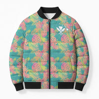 Seamless Hawaiian Quilt Pattern Bomber Puffer Jacket Hawaii Culture Palm Leaf Tropical - Polynesian Pride