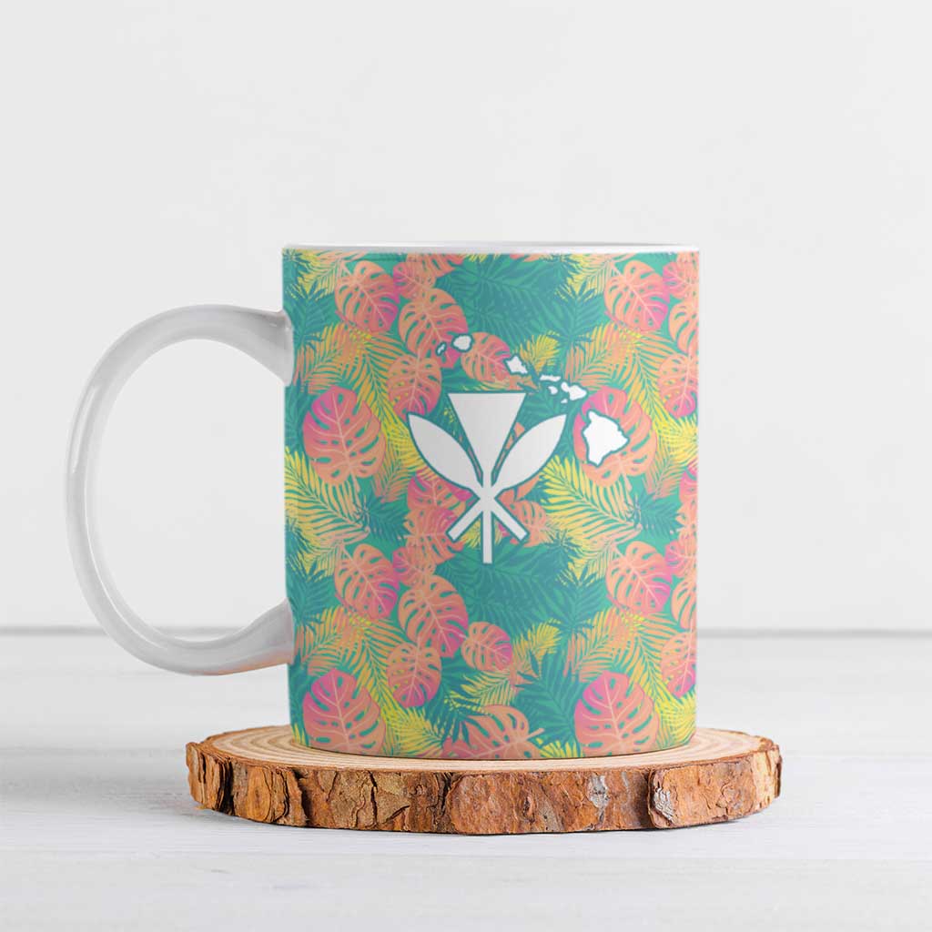 Seamless Hawaiian Quilt Pattern Ceramic Mug Hawaii Culture Palm Leaf Tropical - Polynesian Pride