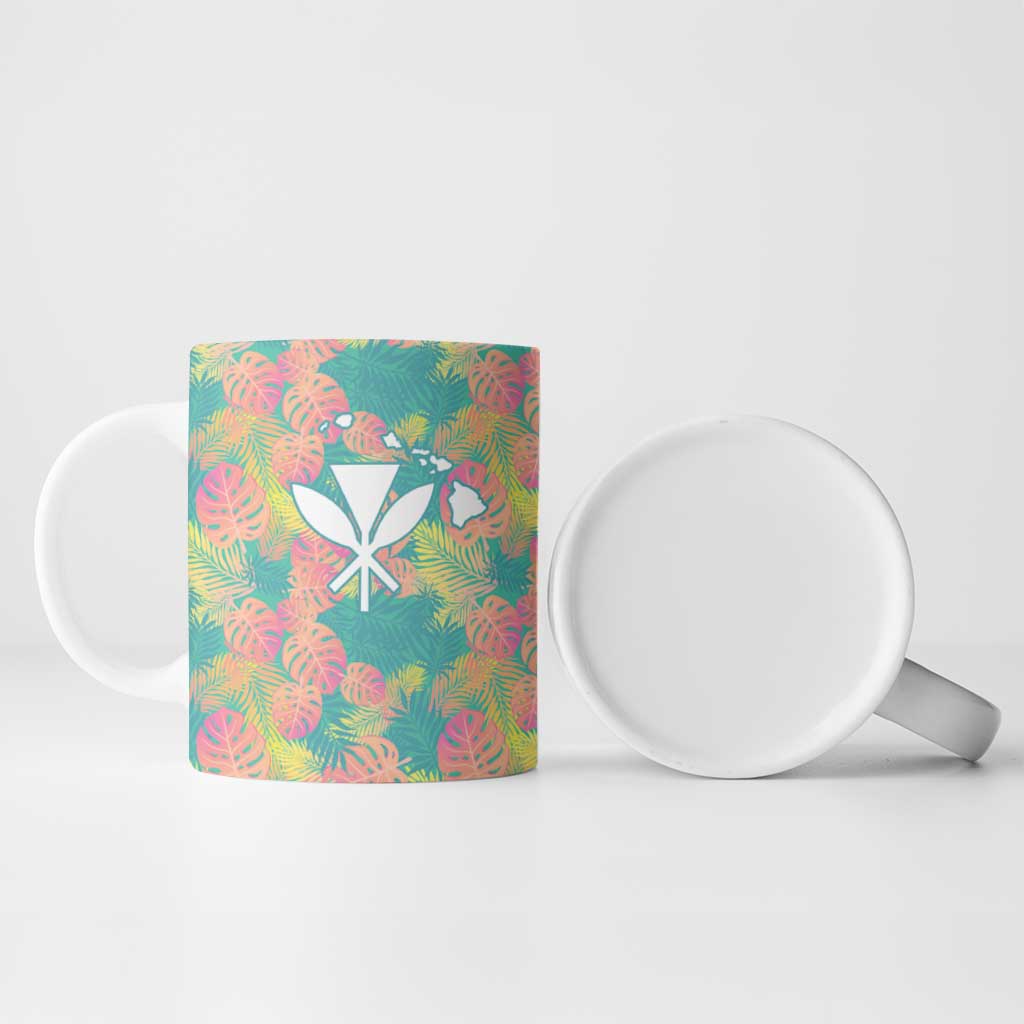 Seamless Hawaiian Quilt Pattern Ceramic Mug Hawaii Culture Palm Leaf Tropical - Polynesian Pride